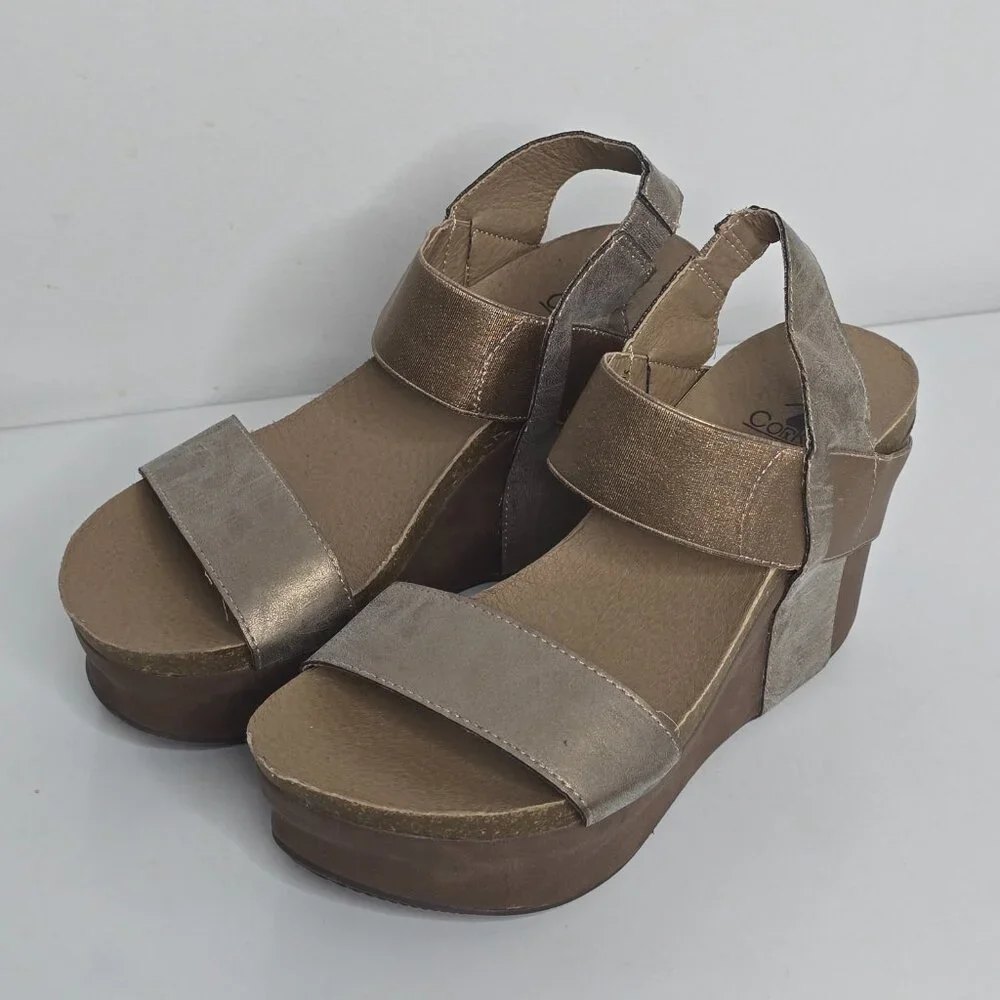 Corkys Sandals Womens‎ US 7 Platform Wedge Ankle Strap Metallic